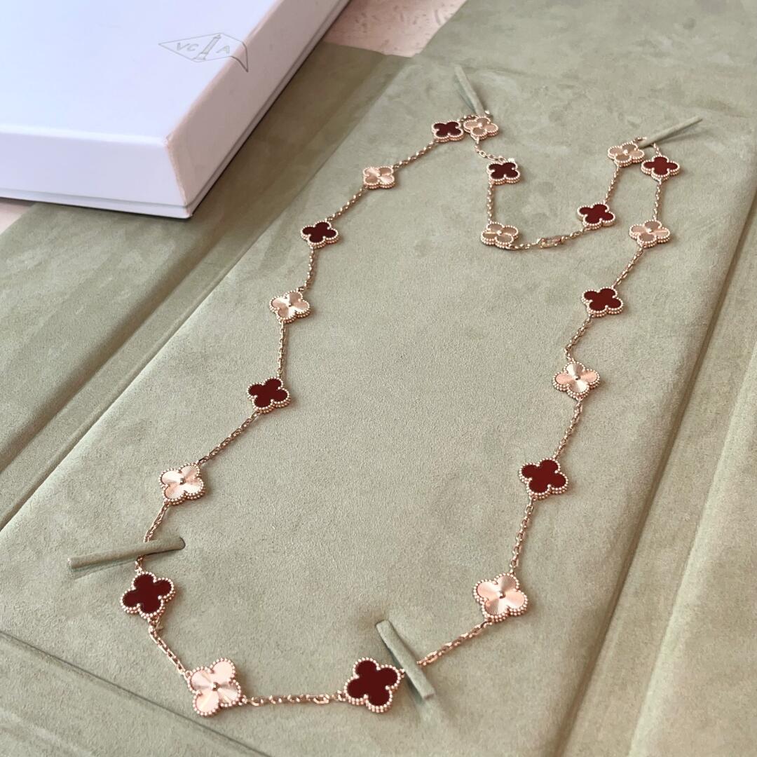 [OAKJURI Jewelry]CLOVER 20 MOTIFS LASER CARNELIAN NECKLACE