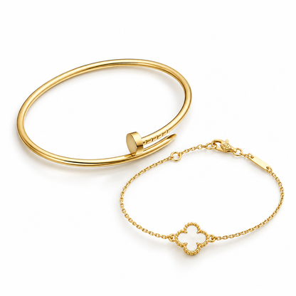 [OAKJURI Jewelry] Clover White Mother-of-Pearl & JUSTE Bracelet Stack Set