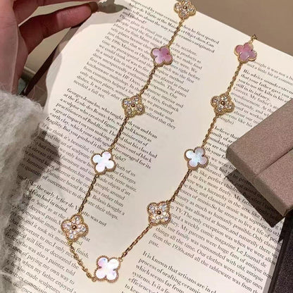 [OAKJURI Jewelry]CLOVER 10 MOTIFS DIAMOND PINK MOP NECKLACE