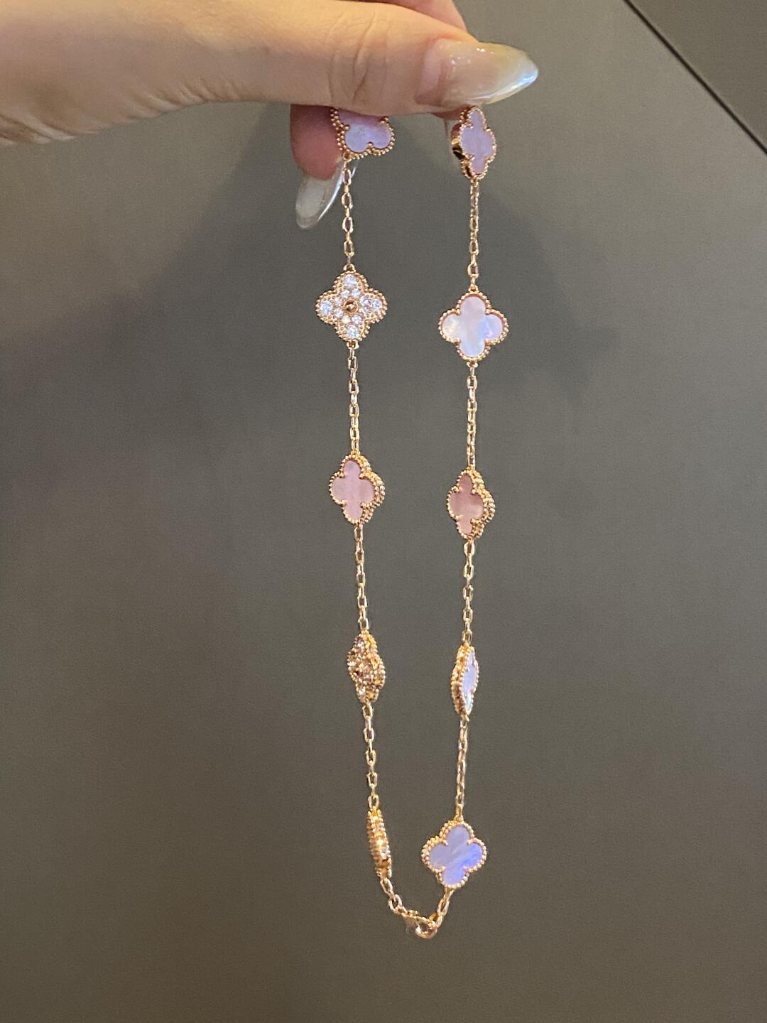 [OAKJURI Jewelry]CLOVER 10 MOTIFS DIAMOND PINK MOP NECKLACE
