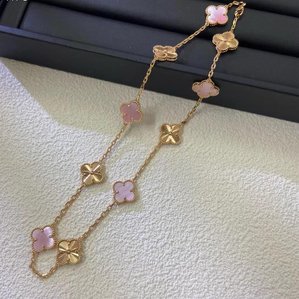 [OAKJURI Jewelry]CLOVER 10 MOTIFS  LASER PINK MOP NECKLACE