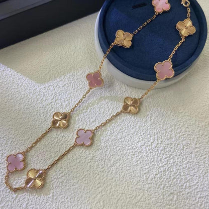 [OAKJURI Jewelry]CLOVER 10 MOTIFS  LASER PINK MOP NECKLACE