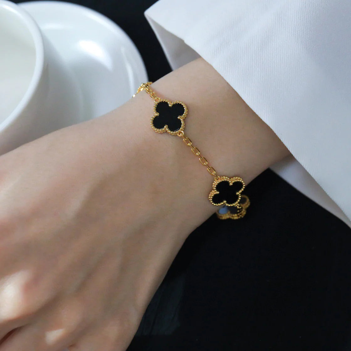 [OAKJURI Jewelry] CLOVER 5 MOTIF ONYXS BRACELET COLLECTION