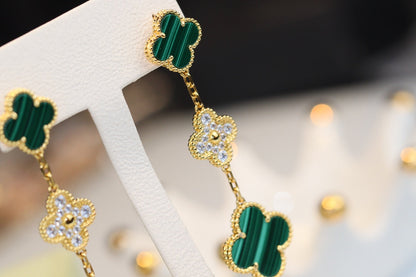 [OAKJURI Jewelry]CLOVER EARRINGS GOLD MALACHITE DIAMOND 3 MOTIF