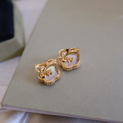 [OAKJURI Jewelry]LUCKY PINK GOLD WHITE MOP EARRINGS
