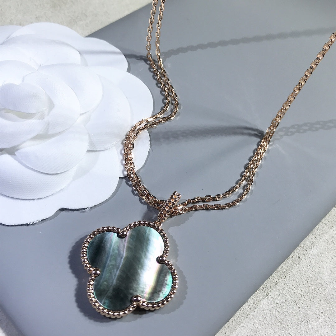 [OAKJURI Jewelry]CLOVER 25MM GOLD DARK MOP BIG CLOVER NECKLACE