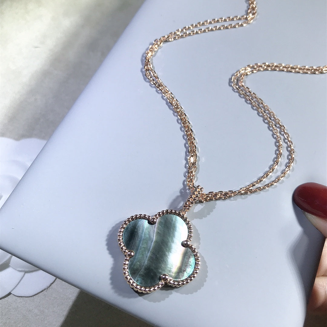 [OAKJURI Jewelry]CLOVER 25MM GOLD DARK MOP BIG CLOVER NECKLACE