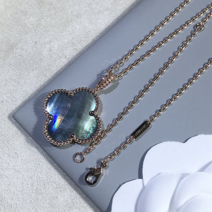 [OAKJURI Jewelry]CLOVER 25MM GOLD DARK MOP BIG CLOVER NECKLACE