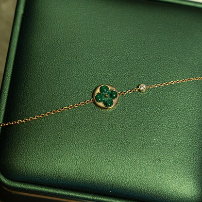 [OAKJURI Jewelry]SUN MALACHITE 1 DIAMOND PINK GOLD BRACELET