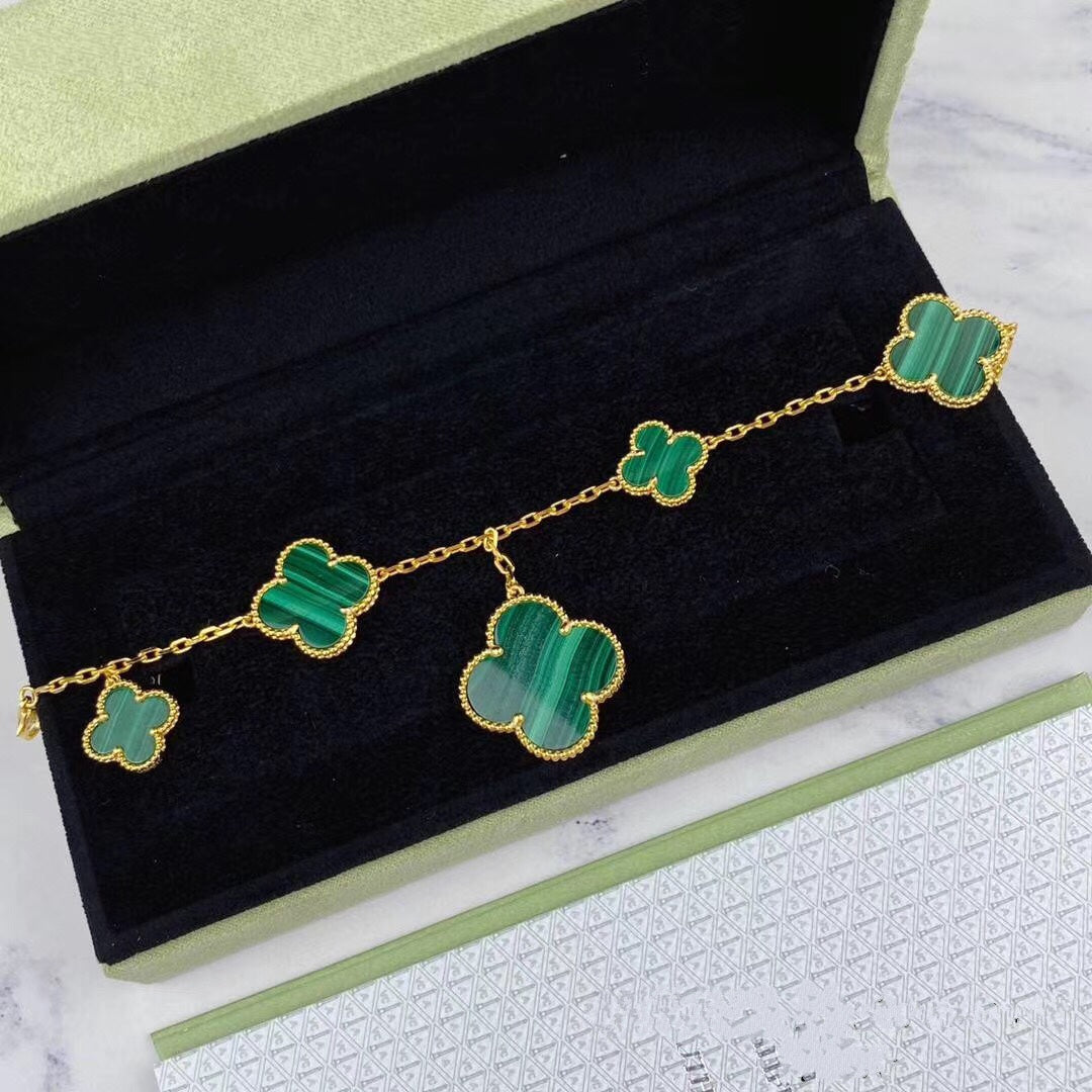 [OAKJURI Jewelry]MAGIC CLOVER MALACHITE GOLD BRACELET 5 MOTIFS