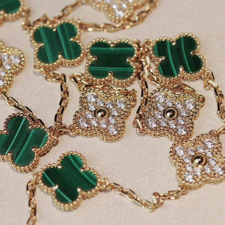 [OAKJURI Jewelry]CLOVER 20 MOTIFS MALACHITE DIAMOND NECKLACE