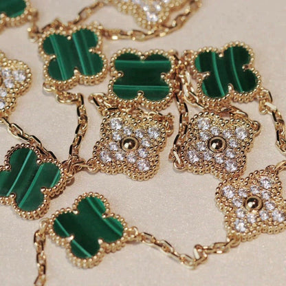 [OAKJURI Jewelry]CLOVER 20 MOTIFS MALACHITE DIAMOND NECKLACE