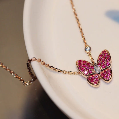[OAKJURI Jewelry]BUTTERFLY RED DIAMOND ROSE GOLD NECKLACE