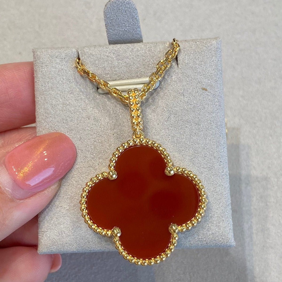 [OAKJURI Jewelry]CLOVER 25MM NECKLACE GOLD CARNELIAN