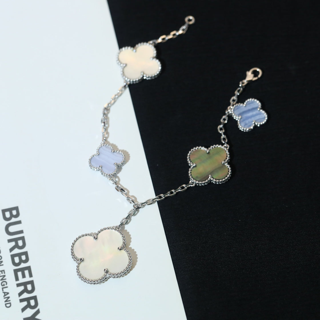 [OAKJURI Jewelry]CLOVER BRACELET 5 MOTIFS MOP CHALCEDONY SILVER
