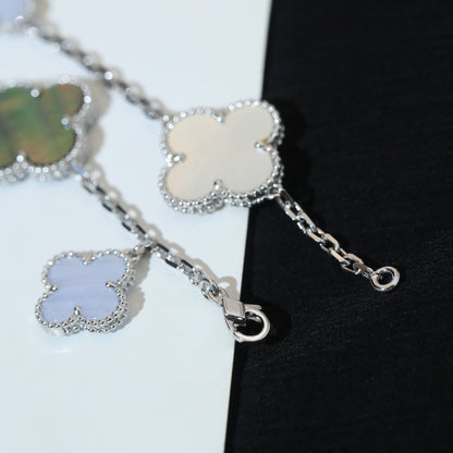 [OAKJURI Jewelry]CLOVER BRACELET 5 MOTIFS MOP CHALCEDONY SILVER
