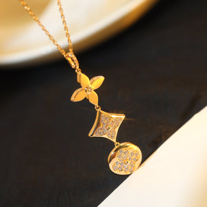 [OAKJURI Jewelry]STAR AND SUN DIAMOND PINK GOLD NECKLACE