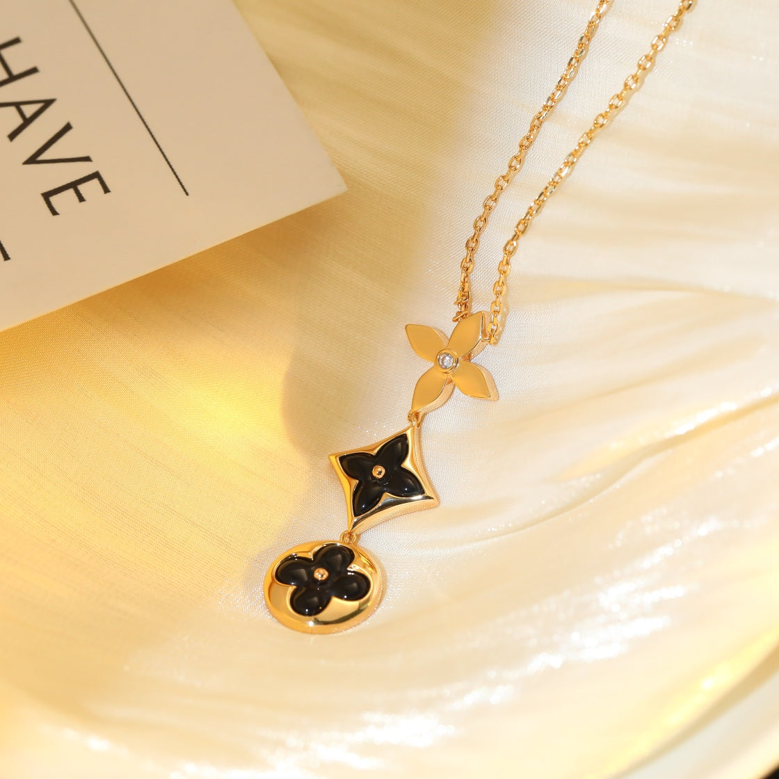 [OAKJURI Jewelry]STAR AND SUN ONYX PINK GOLD NECKLACE