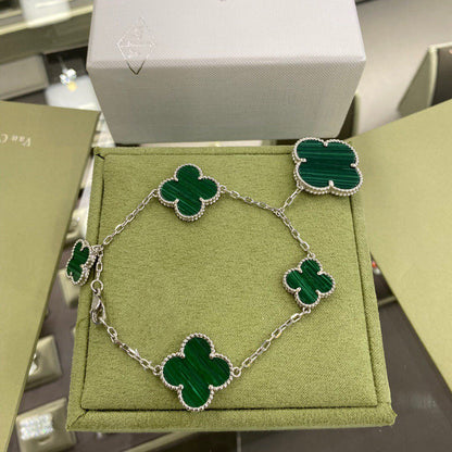 [OAKJURI Jewelry]CLOVER 5 MOTIFS SIVLER MALACHITE BRACELET