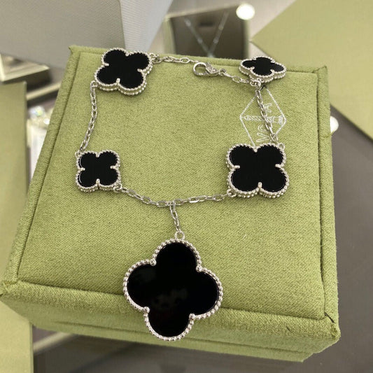 [OAKJURI Jewelry]CLOVER 5 MOTIFS SIVLER ONYX BRACELET