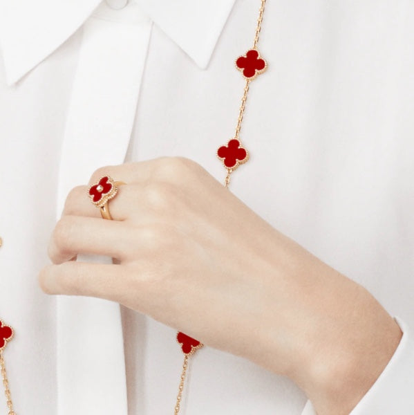[OAKJURI Jewelry]CLOVER CARNELIAN RING ROSE GOLD DIAMOND