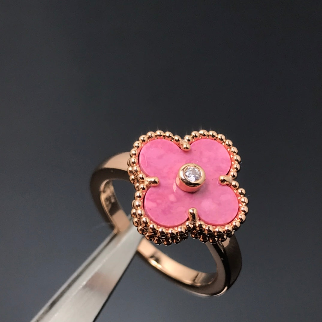 [OAKJURI Jewelry]CLOVER RHODONITE ROSE GOLD RING