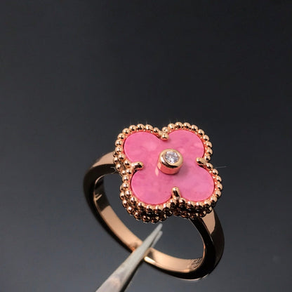 [OAKJURI Jewelry]CLOVER RHODONITE ROSE GOLD RING