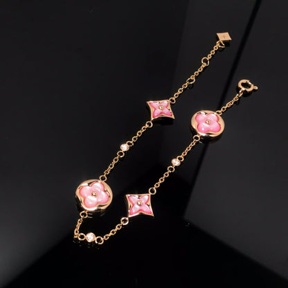 [OAKJURI Jewelry]STAR AND SUN 4 MOTIF PINK MOP PINK GOLD BRACELET