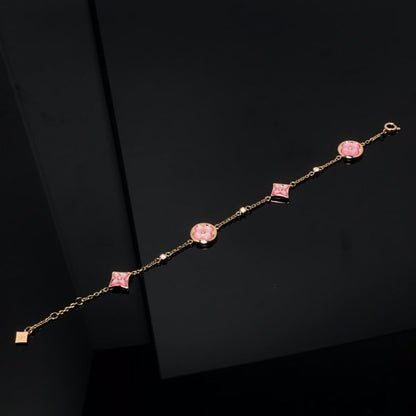 [OAKJURI Jewelry]STAR AND SUN 4 MOTIF PINK MOP PINK GOLD BRACELET