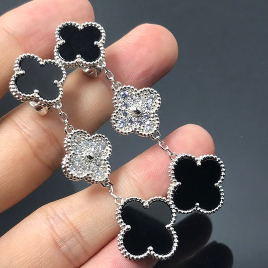 [OAKJURI Jewelry]CLOVER 3 MOTIF DIAMOND ONYX SILVER EARRINGS