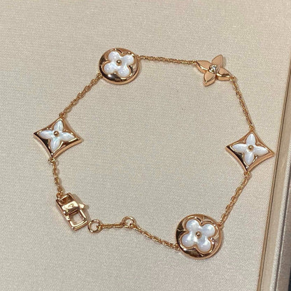 [OAKJURI Jewelry]STAR AND SUN 5 MOTIF MOP PINK GOLD BRACELET