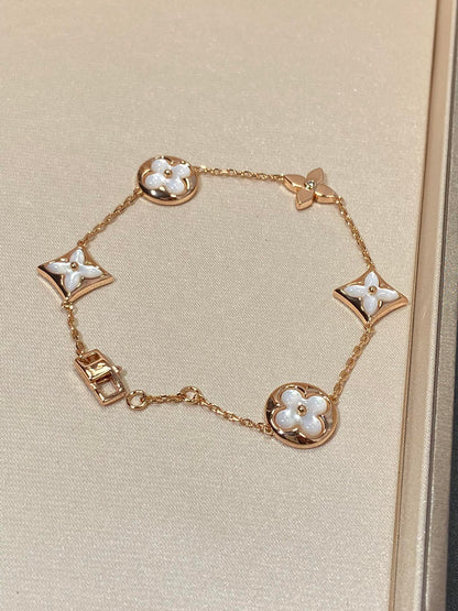 [OAKJURI Jewelry]STAR AND SUN 5 MOTIF MOP PINK GOLD BRACELET