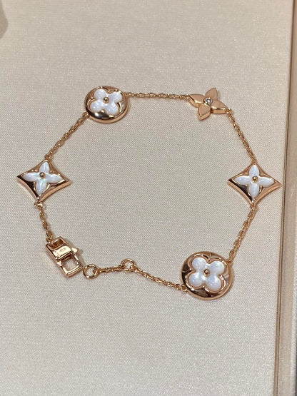 [OAKJURI Jewelry]STAR AND SUN 5 MOTIF MOP PINK GOLD BRACELET