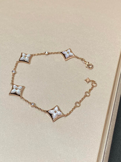 [OAKJURI Jewelry]STAR 4 MOTIF MOP DIAMOND PINK GOLD BRACELET