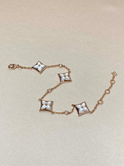 [OAKJURI Jewelry]STAR 4 MOTIF MOP DIAMOND PINK GOLD BRACELET