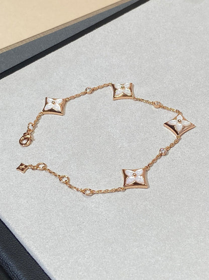 [OAKJURI Jewelry]STAR 4 MOTIF MOP DIAMOND PINK GOLD BRACELET