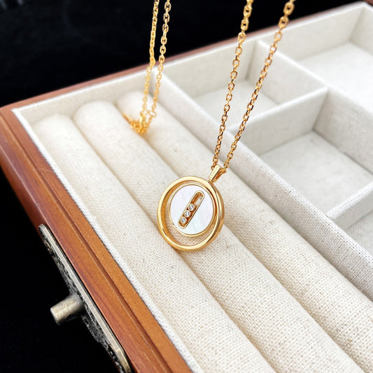 [OAKJURI Jewelry]LUCKY MOVE MOP PINK GOLD NECKLACE