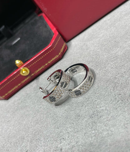 [OAKJURI Jewelry] LOVE CERAMIC DIAMOND PAVED SILVER EARRINGS