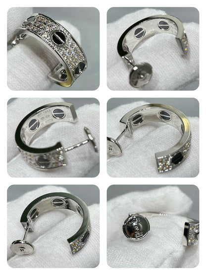 [OAKJURI Jewelry] LOVE CERAMIC DIAMOND PAVED SILVER EARRINGS