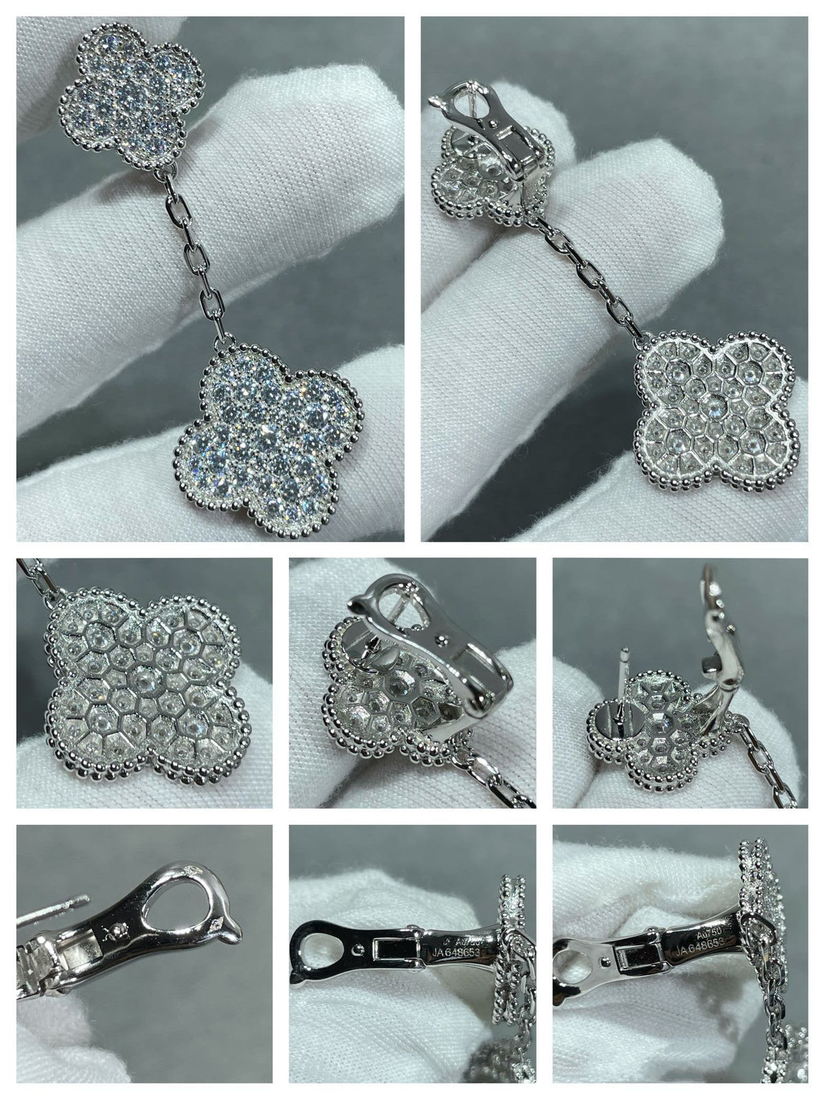 [OAKJURI Jewelry]CLOVER 2 MOTIFS DIAMOND PAVED SILVER EARRINGS