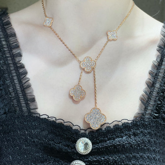 [OAKJURI Jewelry]CLOVER 6 MOTIF DIAMOND PAVED NECKLACE
