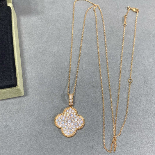[OAKJURI Jewelry]CLOVER 25MM LARGE PEDANT DIAMOND PAVED LONG NECKLACE