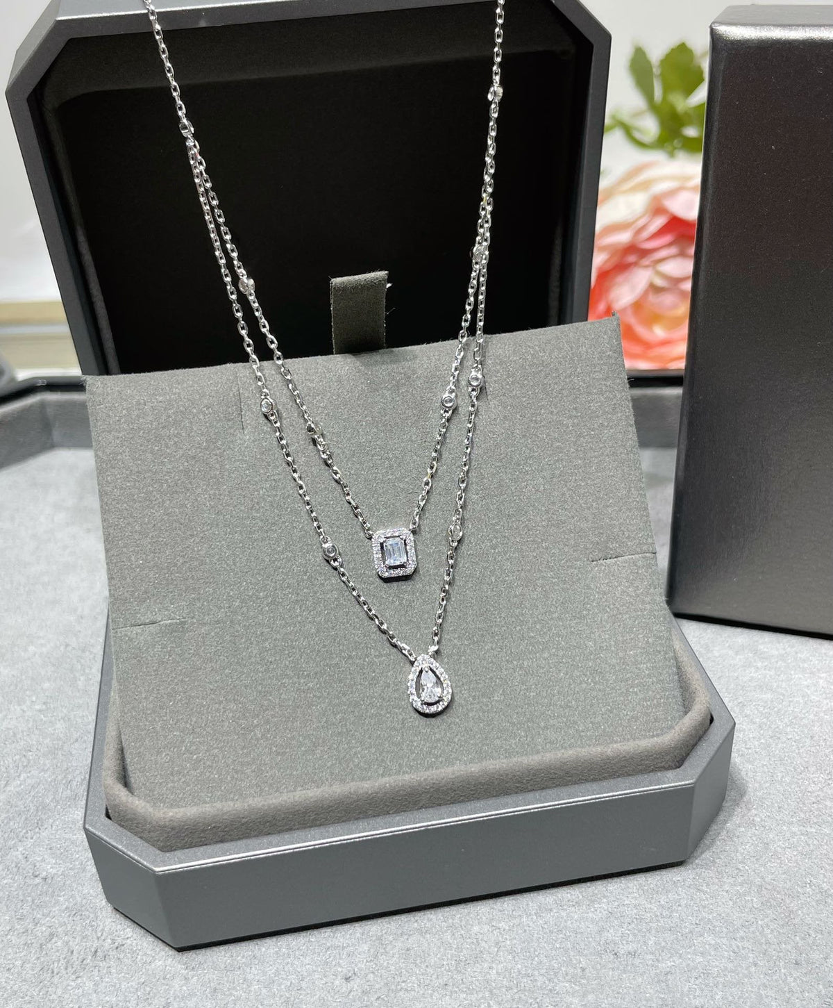 [OAKJURI Jewelry]MY TWIN 2 ROW DIAMOND NECKLACE
