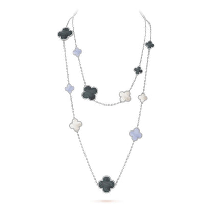 [OAKJURI Jewelry]CLOVER 16 MOTIF CHALCEDONY MOP SILVER NECKLACE