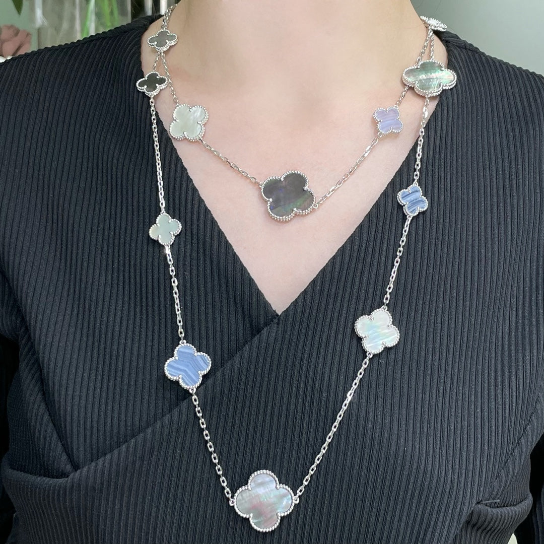 [OAKJURI Jewelry]CLOVER 16 MOTIF CHALCEDONY MOP SILVER NECKLACE