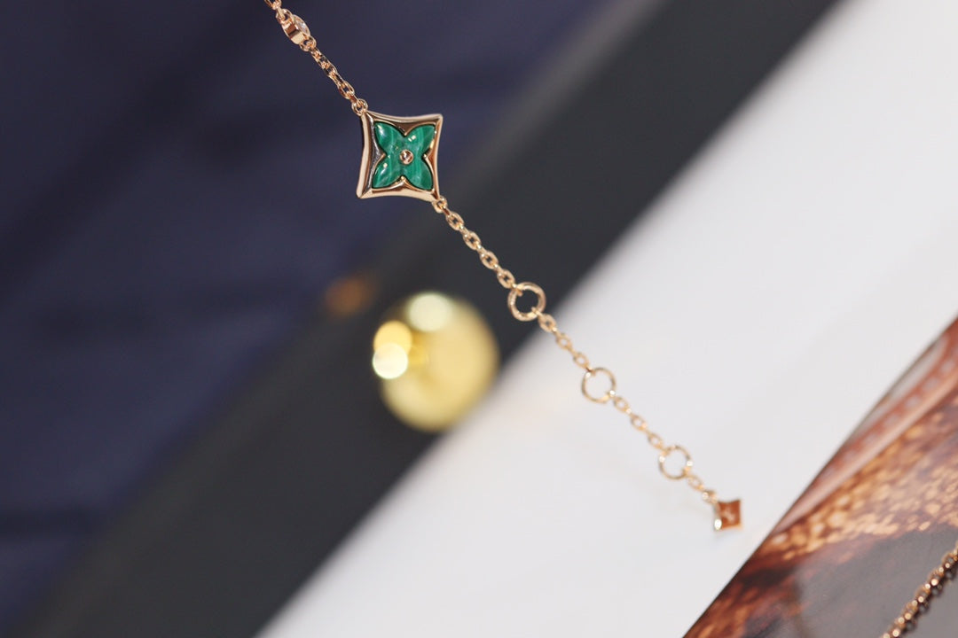 [OAKJURI Jewelry]STAR AND SUN 4 MOTIF PINK GOLD MALACHITE BRACELET