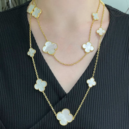 [OAKJURI Jewelry]CLOVER 16 MOTIF WHITE MOP GOLD NECKLACE