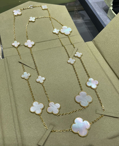 [OAKJURI Jewelry]CLOVER 16 MOTIF WHITE MOP GOLD NECKLACE