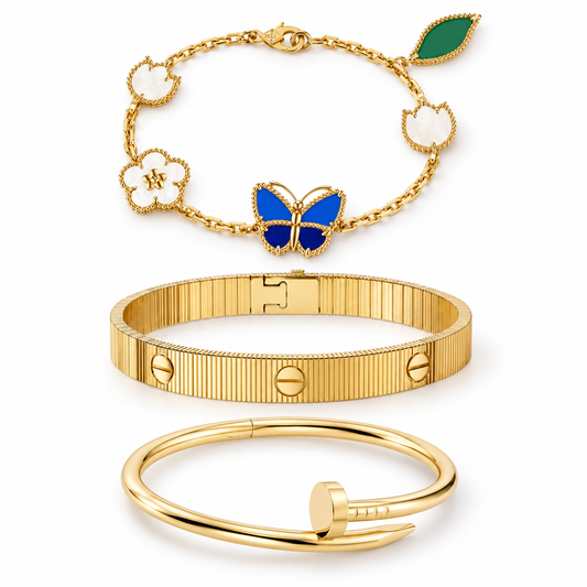 [OAKJURI Jewelry]Clover Lucky Spring & Love & Juste Garden 3-Piece  Bracelet Stack Set