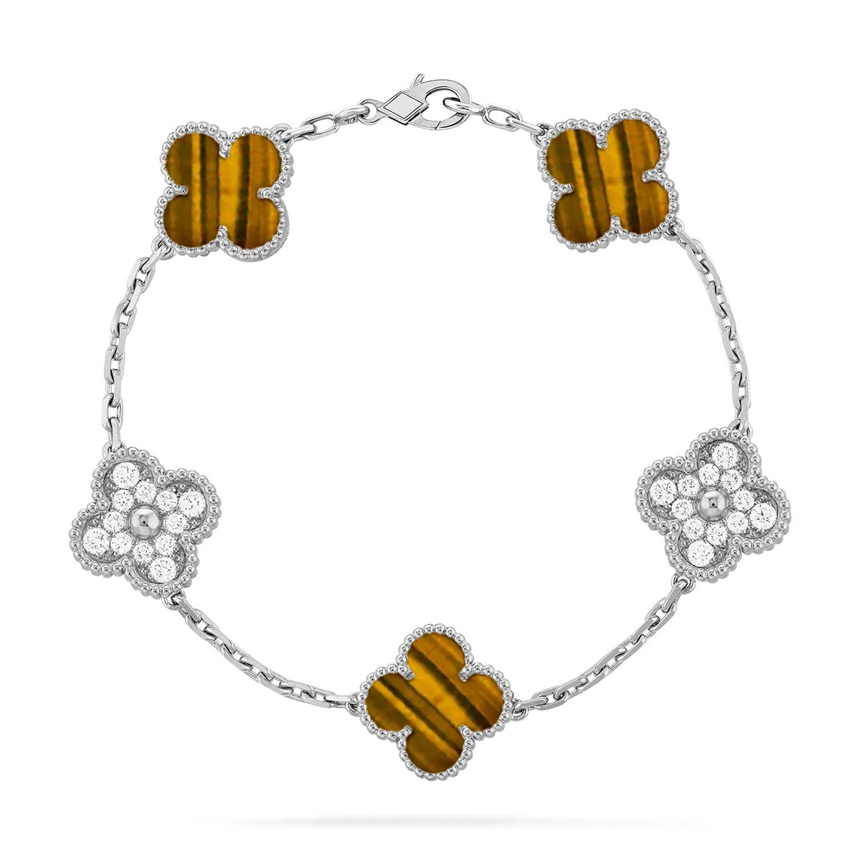 [OAKJURI Jewelry] CLOVER 5 MOTIFS TIGER EYE BRACELET COLLECTION
